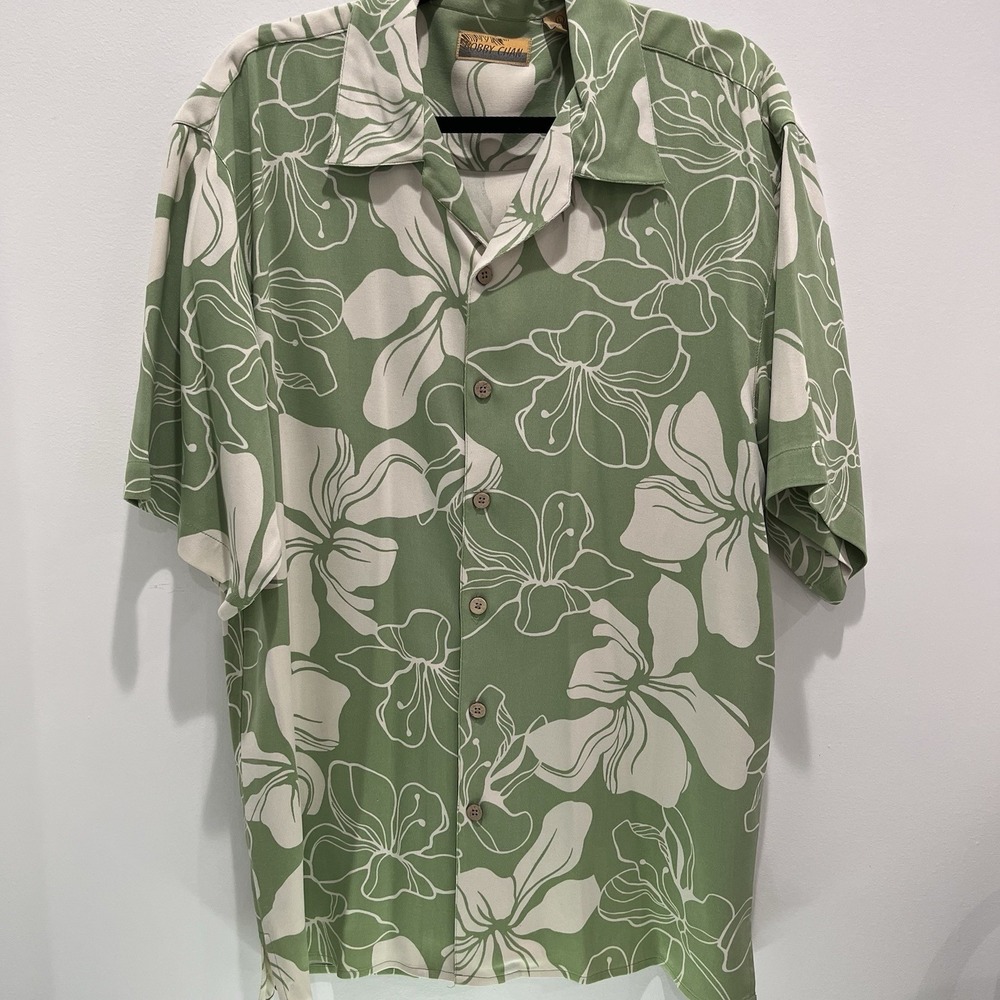Bobby Chan Hawaiian Shirt Mens L Silk Short Sleeve Button Up Beach Casual